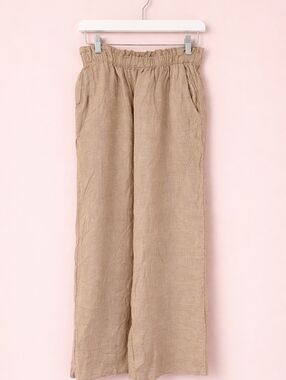 Terzo Millennio 100% Linen Taupe Wide Leg Flowy Trousers Pants Sz Medium